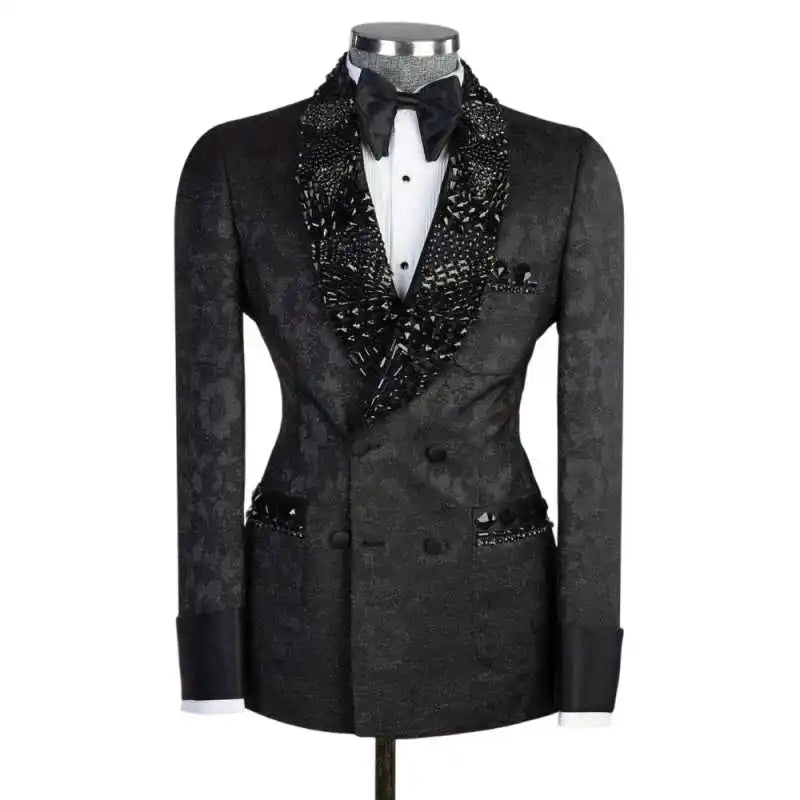 Luxury Wedding Men Suits Gentleman Crystal Neck Tailor-Made Groom One Coat Singer Suits Formal Occasions Party Size Customized