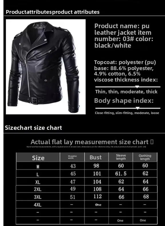 QICHE Men's Leather Jacket 2026 Slim PU Motorcycle Style Men's Jacket Fashion New Long Sleeve Casual Outerwear Coat For Men