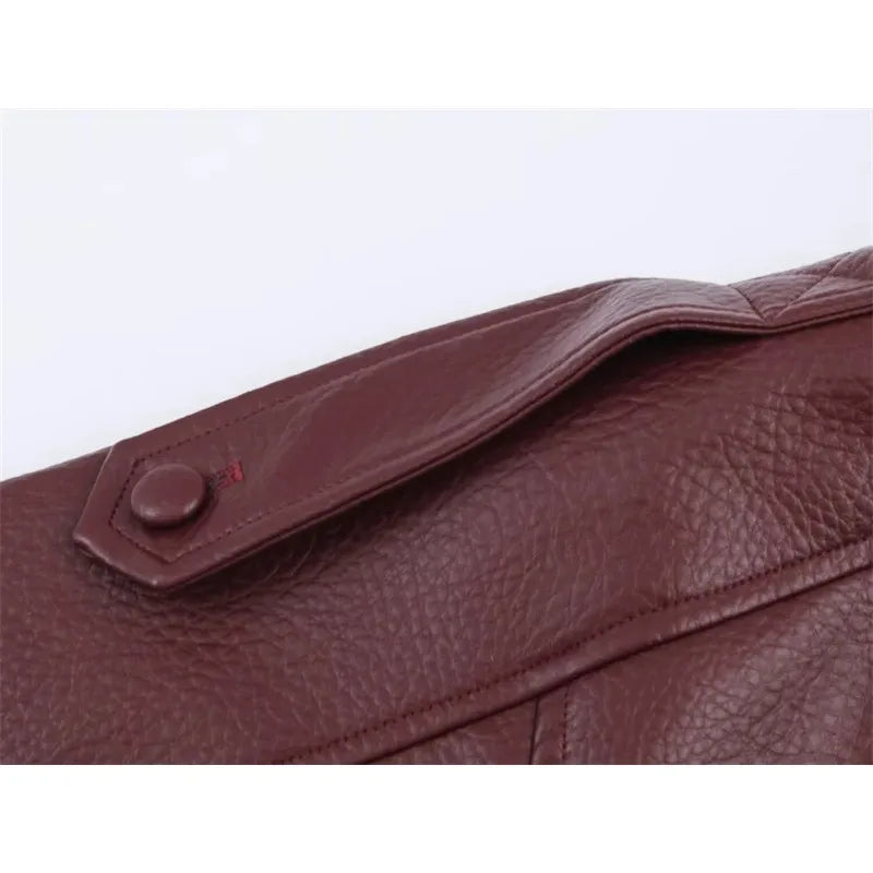 Women's 2026 Autumn New Classic Commuter Style Black Long Sleeve Pebble Faux Leather Motorcycle Fashion Jacket