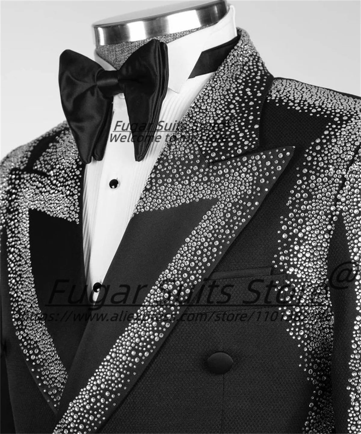 Shiny Magnificent Diamonds Men Suits Tailor Made Peak Lapel Groom Tuxedos 2 Pieces Sets Handsome Male Blazers Prom Costume Homme