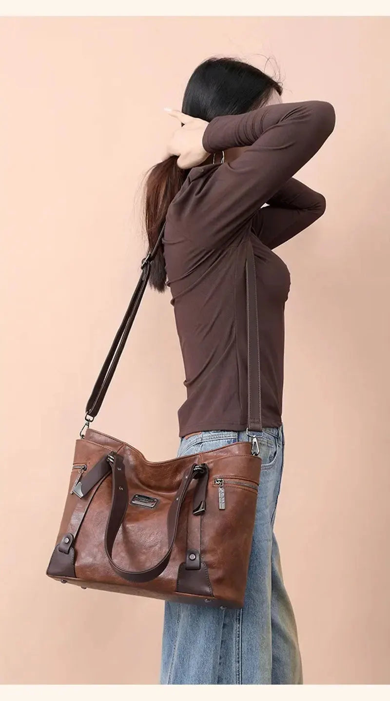 Vintage Women's Tote Bag 2025 New PU Leather Shoulder Bag Large Capacity Handbags Retro Style Crossbody Bags for Women