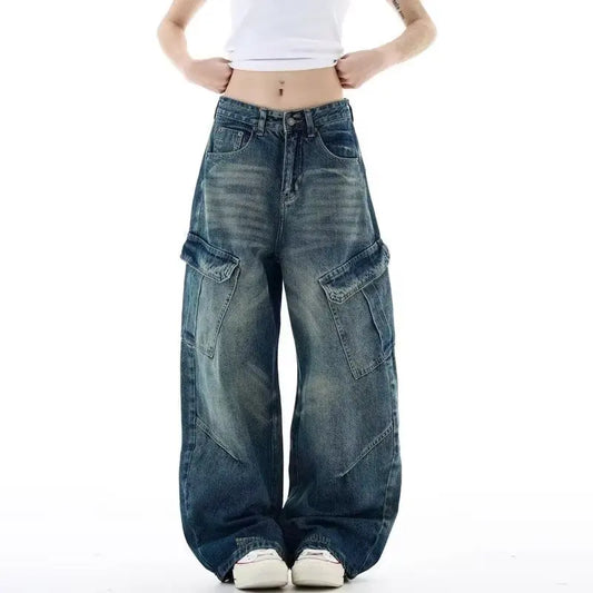 Retro Vintage High Street Loose Wide Leg Workwear Jeans Men's Women's Spring Autumn Fashion Brand Street Style Design Sense