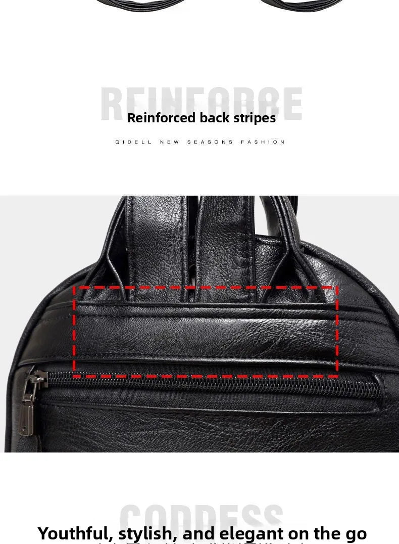 Women's Large Capacity Soft Leather Backpack Fashionable Street Style Travel Bag 2025 New Korean Version Trendy Ladies Bag