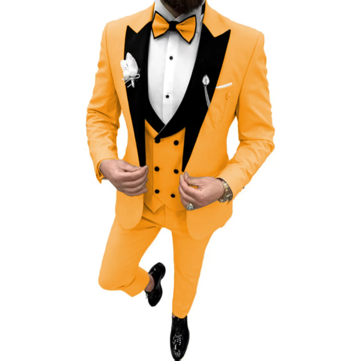 Elegant Men Suit Customized 3 Piece Blazer Vest and Pants Set Tuxedo Suits for Men Velvet Peak Lapel Formal Men Suit for Wedding