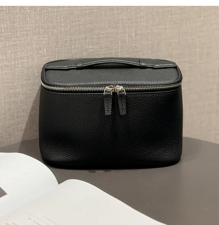 Firstgrain Cowhide Himalayan Crocodile Pattern Vanity Case Genuine Leather Square Portable Large-Capacity Hand-Held Cosmetic Bag