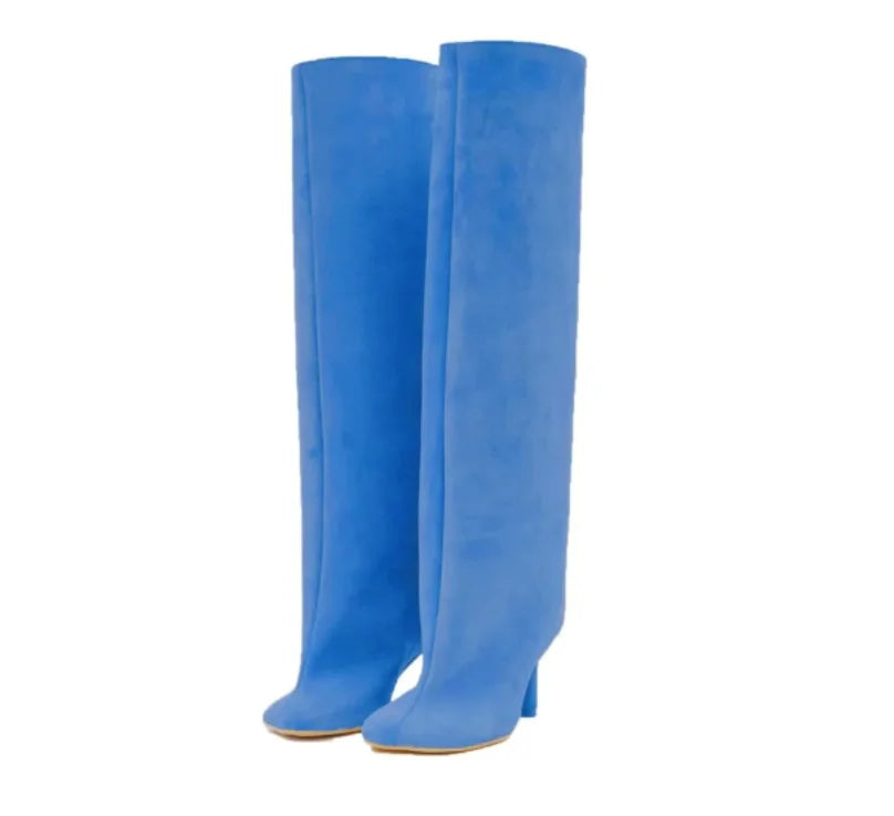 2025Women's Autumn and Winter New Slim Fit High Heels Knee High Boots Fashionable Plus Size Medium Long Boots Knight Boots