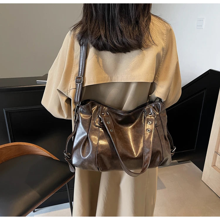 Large Capacity PU Shoulder Bag Rivet Buckle Thread Solid Casual Tote Crossbody Bag 2025 Hot Sale Bags for Women Bolsas Femininas