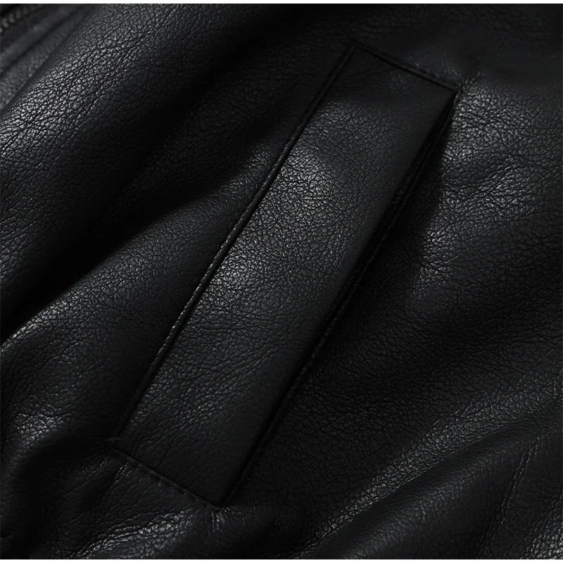 Black Short Leather Jacket Vintage Women's Stand Collar Full Sleeve V-neck Loose Jackets 2026 Lady  Autumn Casual Casual Outwear