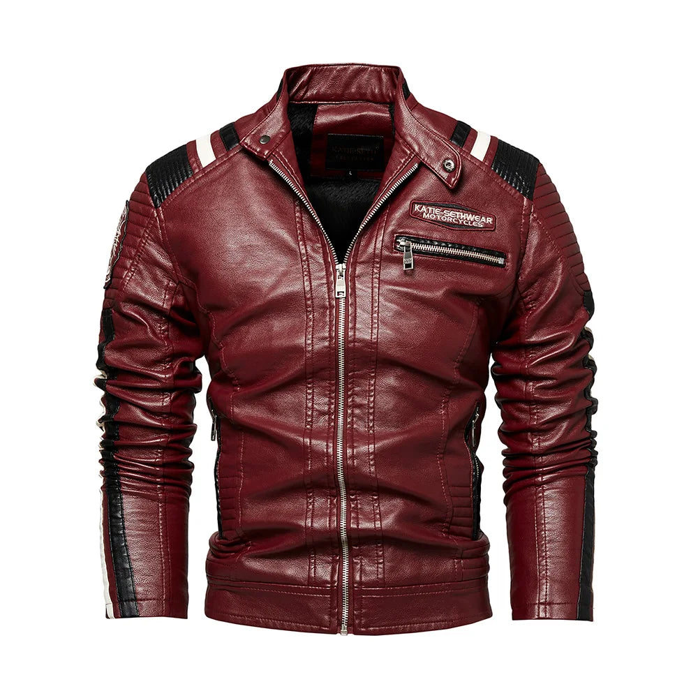 Men's Faux Leather Jacket Motorcycle Jacket Waterproof Windproof PU Moto Vintage Bomber Winter Jacket Men