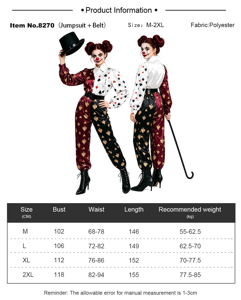 Adult Men Women Poker Clown Couple Cosplay Costume Circus Funny Performance Jumpsuit Halloween Carnival Party Fantasy Outfits