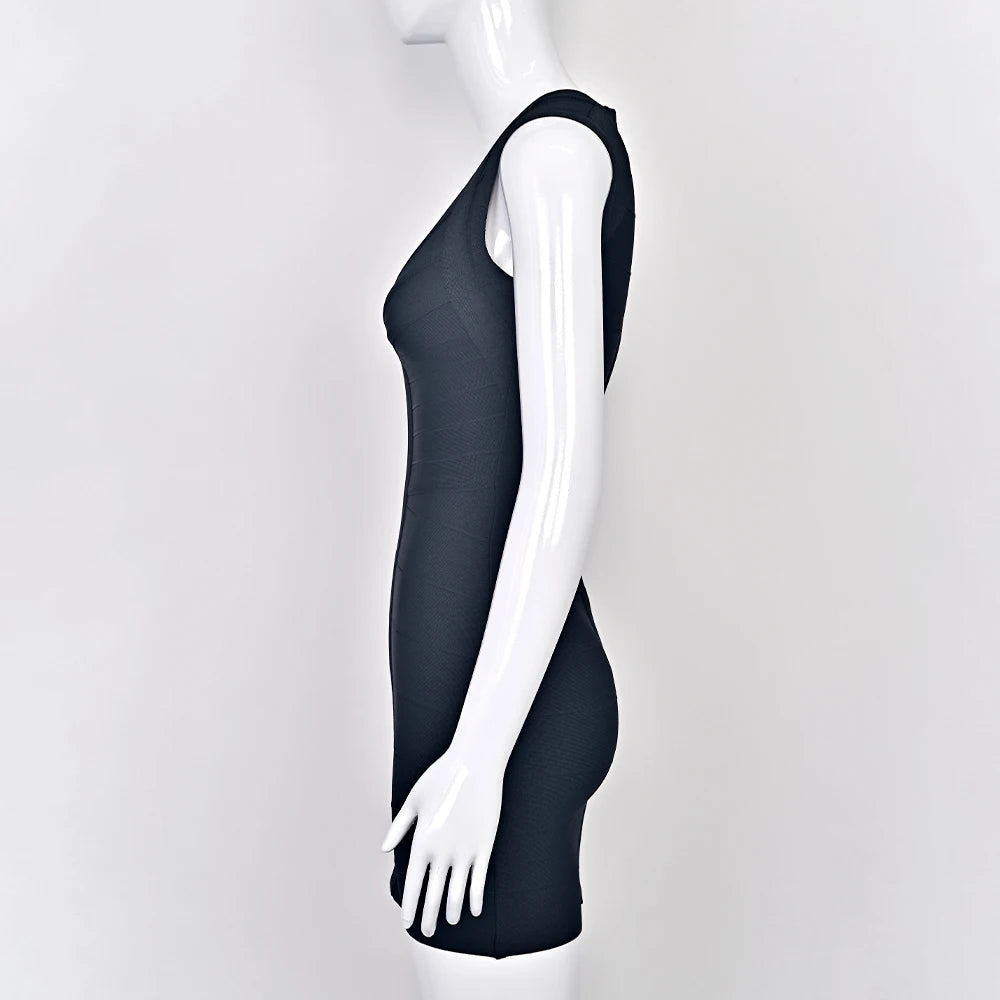 BEAUKEY Luxury Sexy Plunge V Bandage Dress Stripes Slim Bodyocn Mini Party Celebrity Evening Dress Elastic Knitted Vestidos