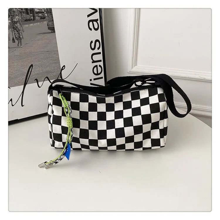 Plaid Shoulder Bag for Women Handbag CrossBorder Canvas Leisure  Fashion Bag Ladies Embroidered Han Female Pocket Purse