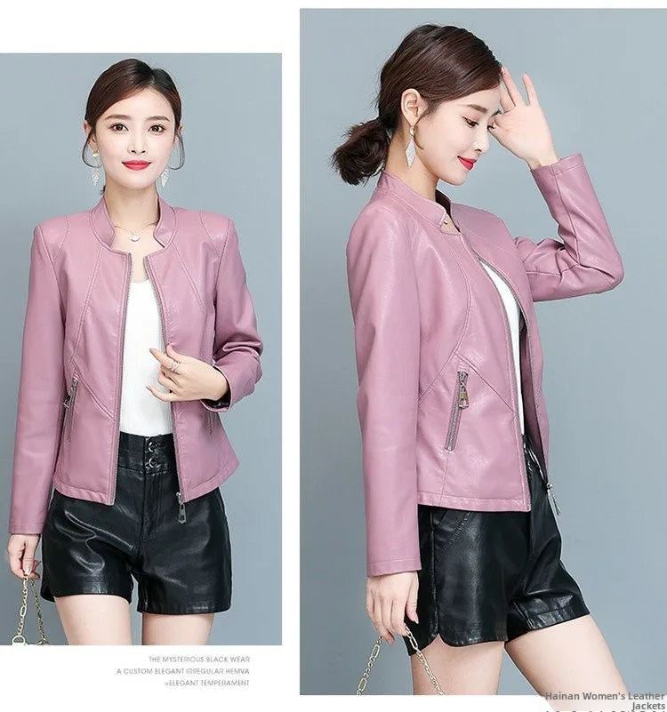 Real Leather Biker Jacket Women's Short Style 2026 Spring Autumn New Korean Version Slim Fit Stand Collar Miniature Coat