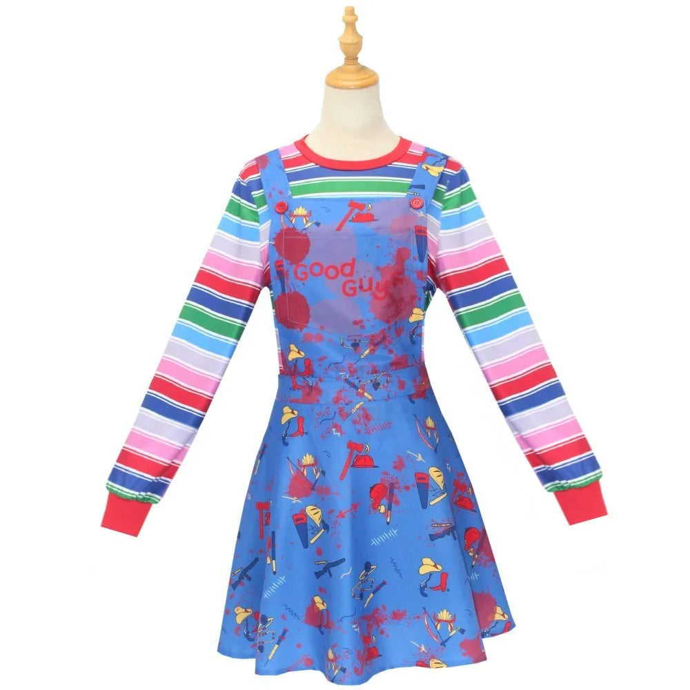 Anime Scary Chucky Cosplay Costume Horror Chucky Cosplay Mask Jumpsuits Halloween Clothing For Kids Men Women Party Costumes