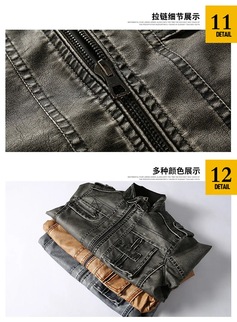 Men's Leather Clothing for Autumn and Winter. Fashionable Young Men's Stand-collar Distressed Personalized Street Leather Coat.