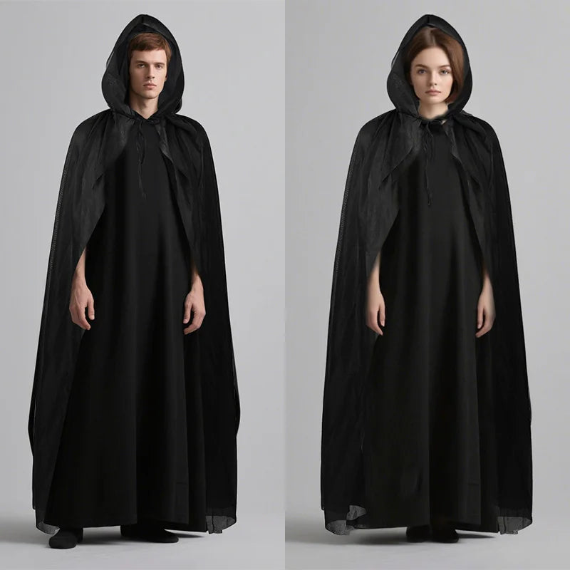 1PC Black Hooded Cloak Set Multiple Styles Halloween Cosplay Cape For Adults & Kids   Halloween Party Supplies