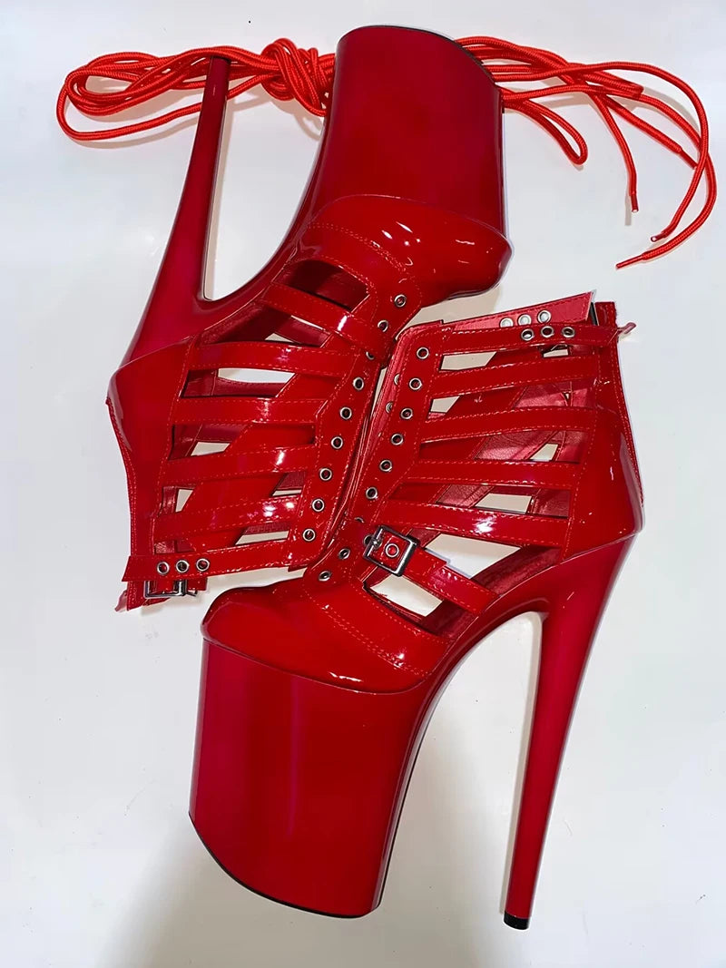 Exotic 20 cm Leopard Print Gothic Stripper Heels Size 34-46 8Inch Platform Ankle Boots Strip Pole Dance Catwalk Round Toe Women
