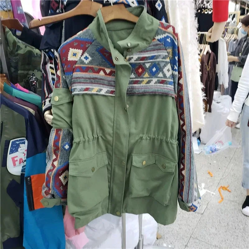 European and American style heavy industry embroidery splicing denim jacket 2025 new print loose casual denim women's jacket top