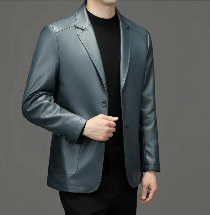 High Quality Genuine Leather Men's Suit Leather Coat Autumn and Winter New Sheep Skin Casual Small Suit Coat Men Leather Jacket