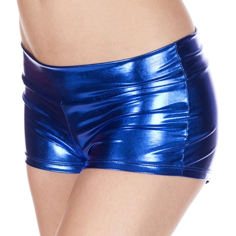 Women's Shining Metallic Booty Shorts Low Waist Dance Bottoms Faux Leather Hot Pants Dance Festival Costumes