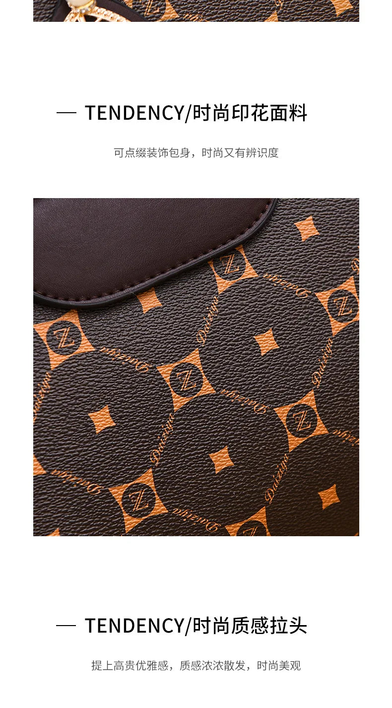 Fashionable Printed Women'S Handbag New High-Capacity Shoulder Bag Classic Retro Diagonal Cross Bag Urban Commuting Tote Bag