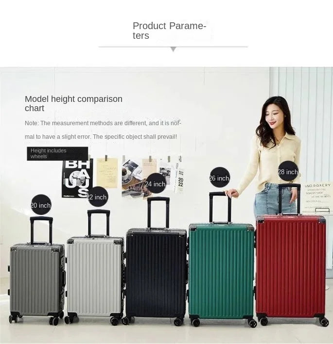 Aluminium Frame Suitcase Large-capacity Trolley Case Strong and Durable Password Cabin Bag Thickened PC suitcase 20/22/24/26/28