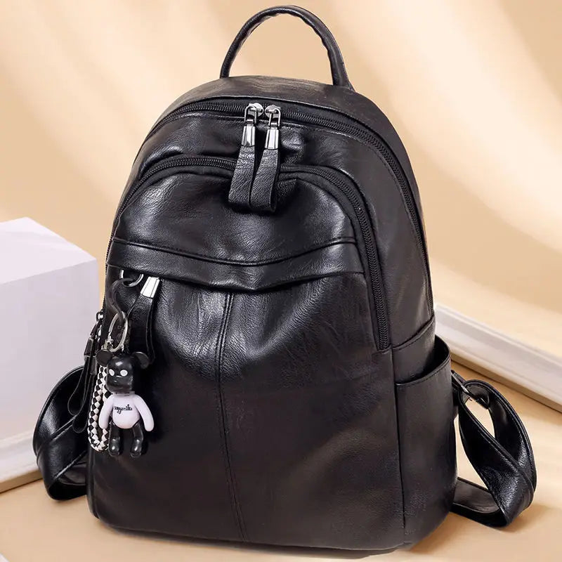 Women's Large Capacity Soft Leather Backpack Fashionable Street Style Travel Bag 2025 New Korean Version Trendy Ladies Bag