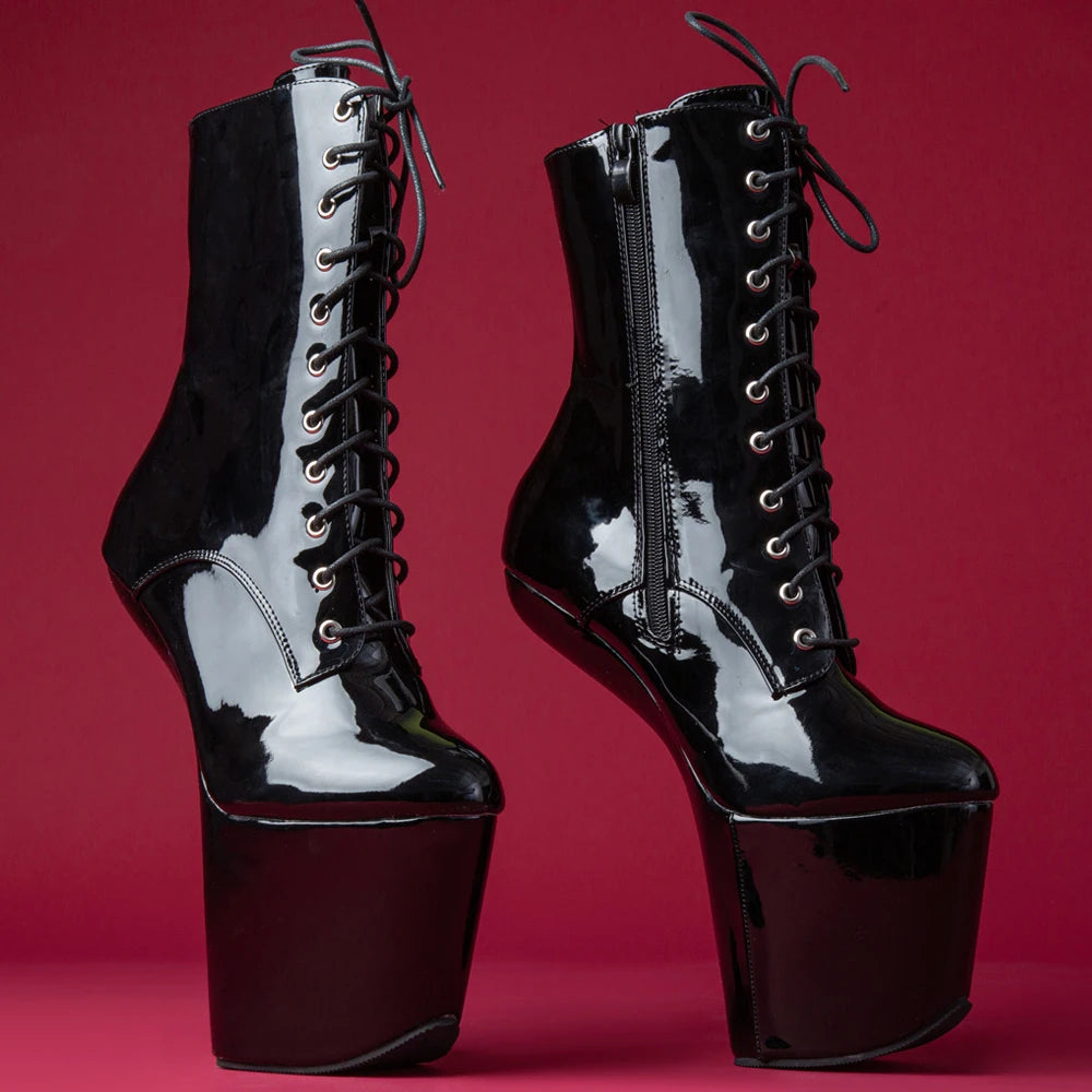 Exotic Pole Dance Platform Ankle Boots Extreme Fetish 8 Inch High Heelless Boots