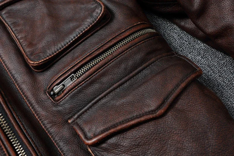 Vintage Red Brown Genuine Leather Jacket Men Soft Real Cowhide Black Winter Coat Biker Jackets Jaqueta Masculina De Couro