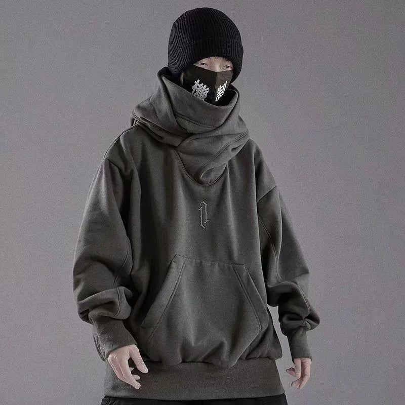 Embroidery Turtleneck Sweatshirt Oversized Y2K Men Women Hoody Japanese Ninja Hoodies Autumn Hip Hop Fleece Pocket Streetwear