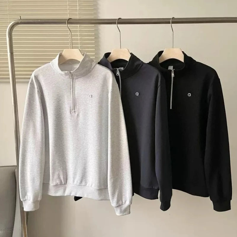 Korean Cotton Loose Fit Sports Pullover Fashion Stand Collar Half-zip Sweatshirt Classic Versatile Autumn Long Sleeves Hoodies