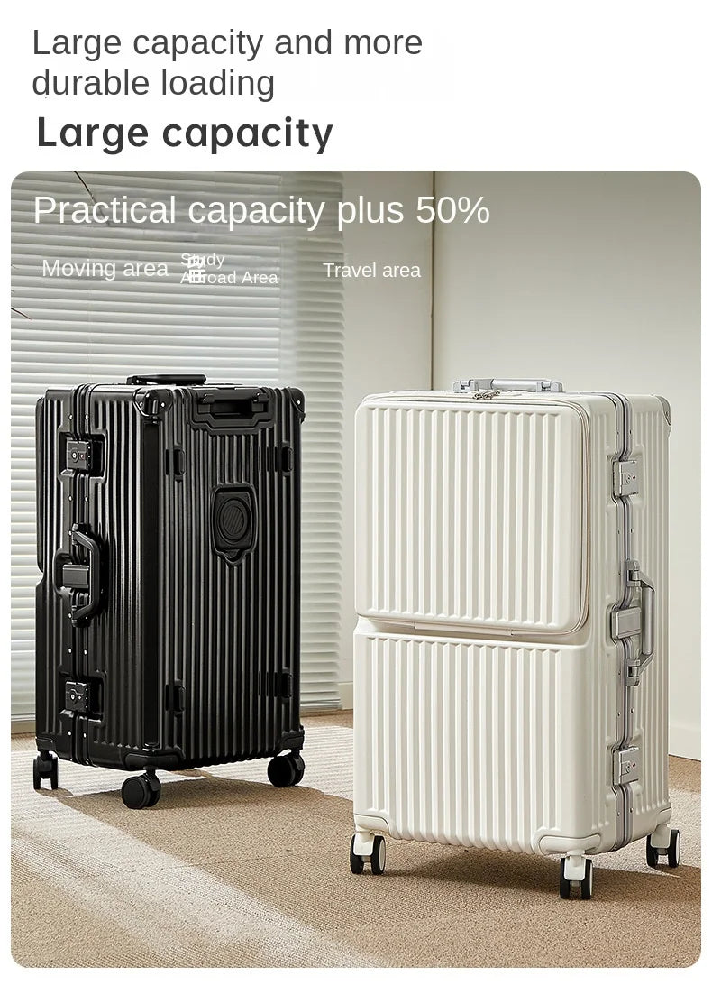Front Opening Suitcase 20 inch Boarding Box Trolley Case 28/30 inch Luggage Large Capacity Aluminium Frame Suitcase Password Box