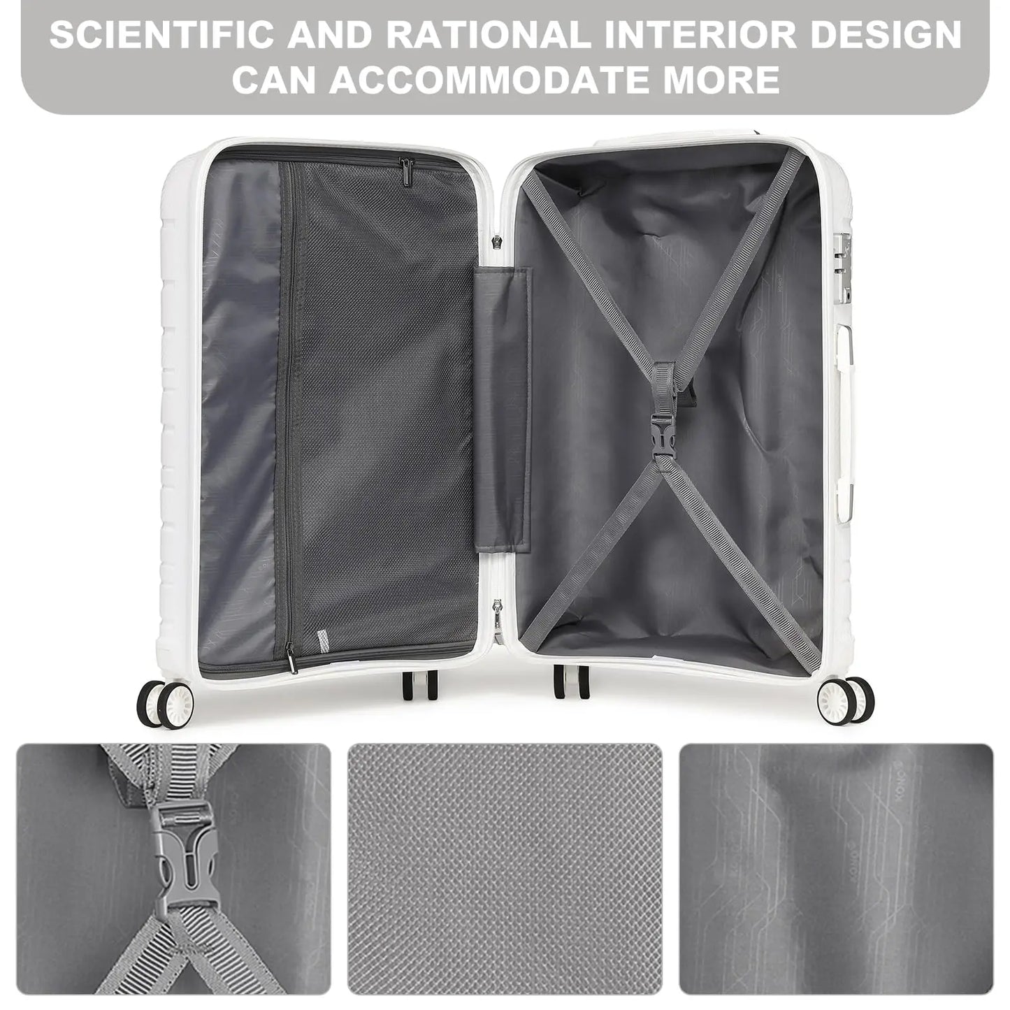 KONO 40L hand luggage Trolley Suitcase Lightweight 4 Twin wheels Hard suitcase TSA Lock Polypropylene