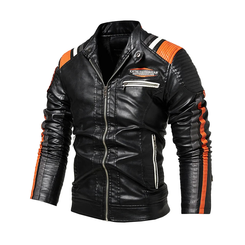 Men's Faux Leather Jacket Motorcycle Jacket Waterproof Windproof PU Moto Vintage Bomber Winter Jacket Men