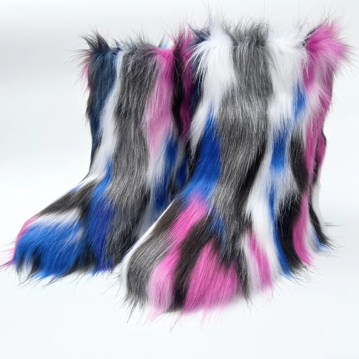 Cute High Quality Faux Raccoon Fox Fur Shibuya Gal Thickened Plus Size Mid-Calf Faux Fur Warm Winter Snow Boots for Women
