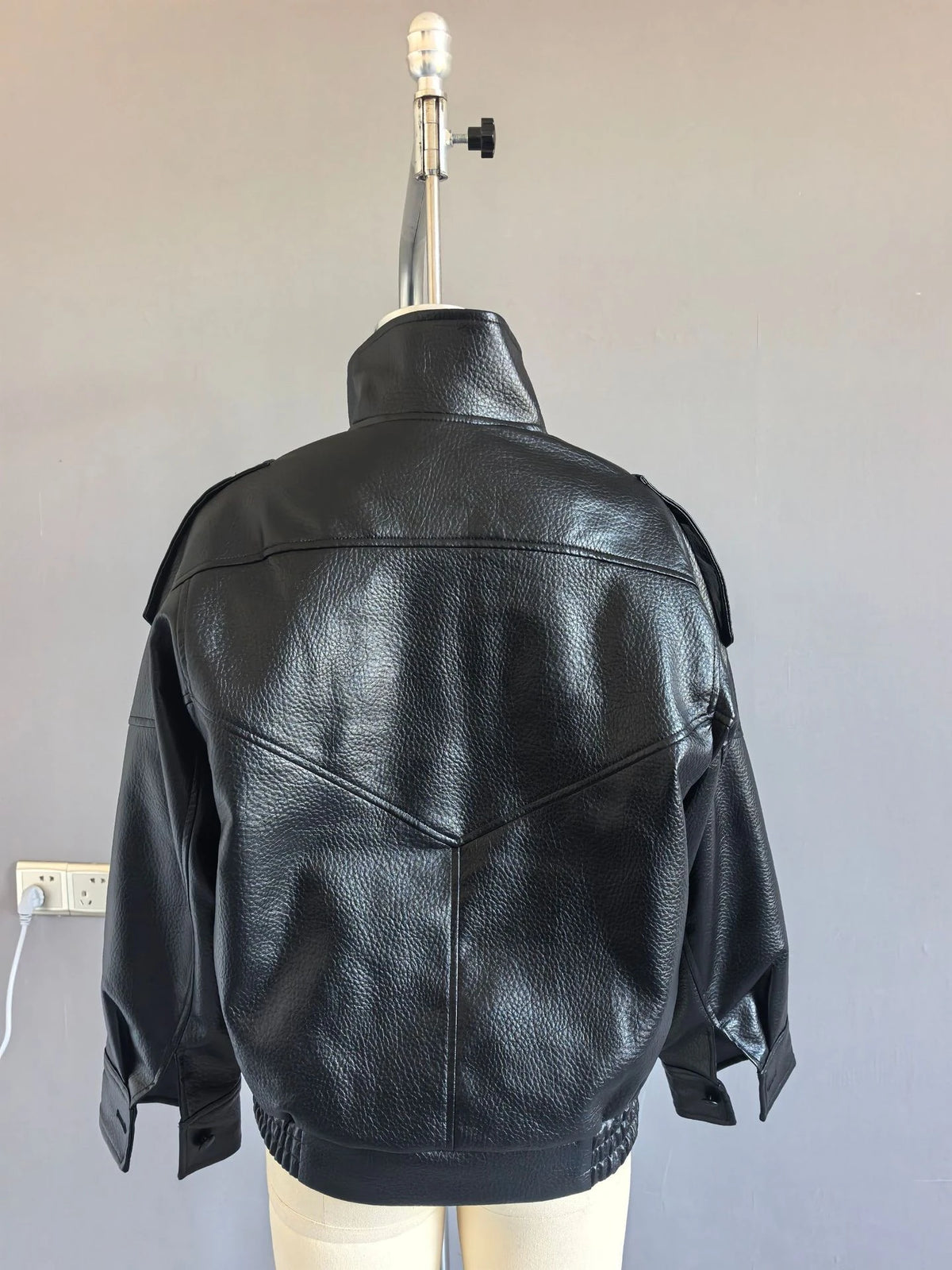 Women's Jacket New Black Long Sleeve Faux Leather Jacket Motorcycle Style Personality Fashion button and Zipper closure traf
