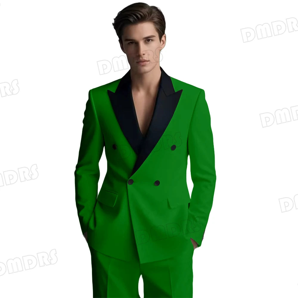 Slim Fitting White Suit Set for Men, Black Collar, 2 Pieces Formal Suits, Wedding Tuxedo, Customized Colors Blazer and Pant Set
