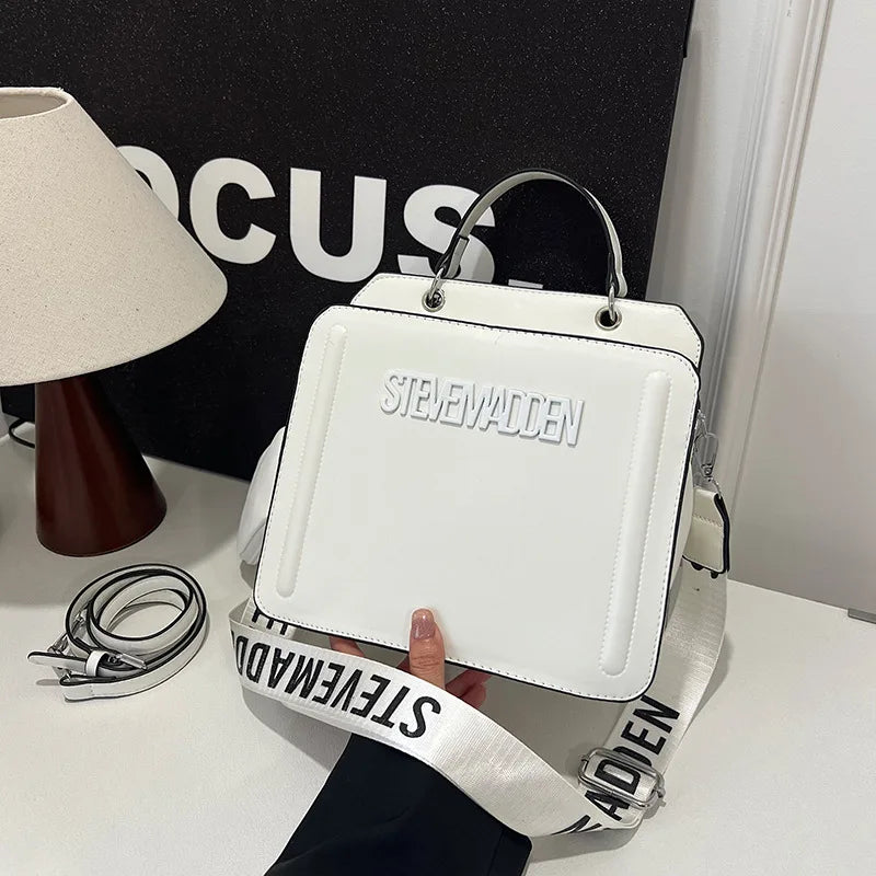 Trendy Commuter Women's Shoulder Bag Fashionable Letter Print Simple Urban Style PU Material Medium Size Zipper Opening Cross...