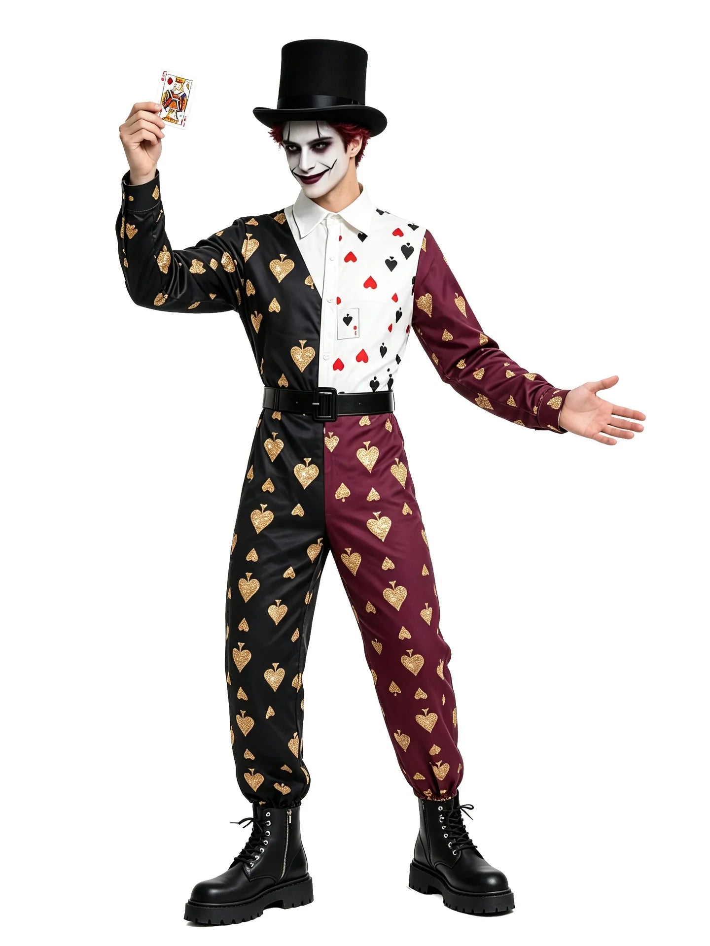 Adult Men Women Poker Clown Couple Cosplay Costume Circus Funny Performance Jumpsuit Halloween Carnival Party Fantasy Outfits