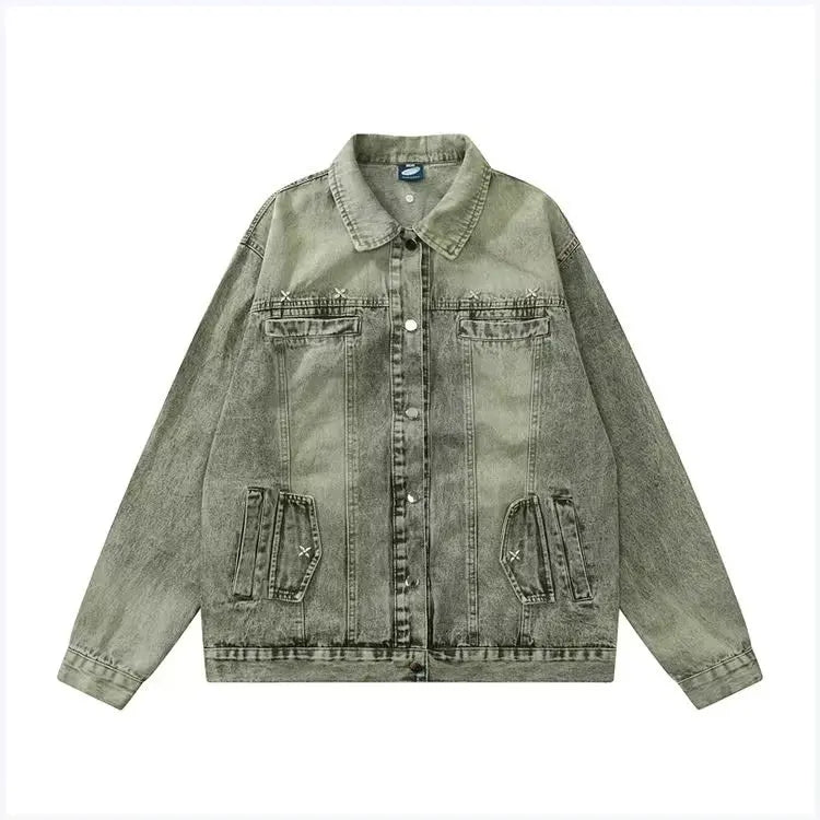 Men's Denim Jacket Vintage Distressed American Style Slim Fit Motorcycle Jacket Workwear Casual Coat Spring Autumn