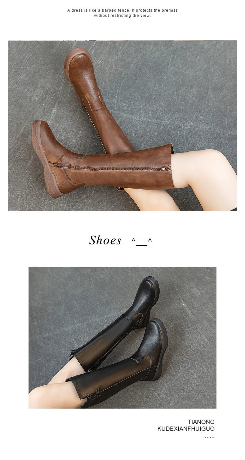 Koznoy 4cm Cow Genuine Leather Microfiber High Top Rubber Knee High Booties Women Chimney Autumn Boots Spring Fashion Shoes