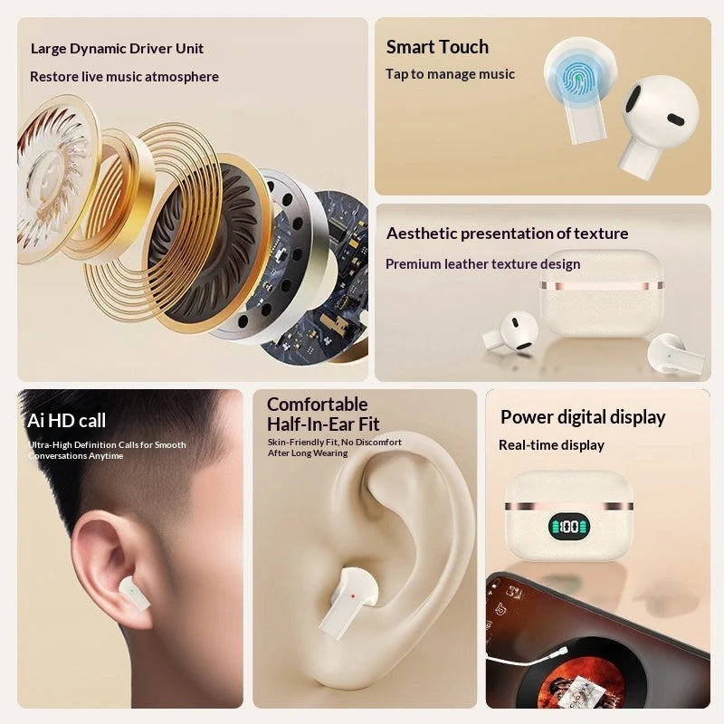 Wireless TWS Semi-In-Ear Earbuds with Sleek Design Long Endurance Battery Built-in Mic Versatile Headphones for Active Lifestyle