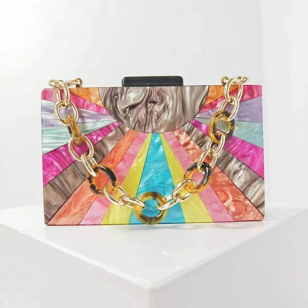 Colorful Striped Women Handbags Acrylic Luxury Party Evening Bag Woman Wedding Cute Box Clutch Purse And Handbag Mini Flap Bag