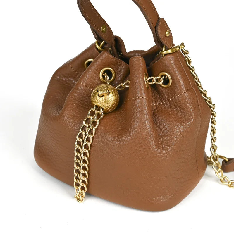 LD-Soft Leather Bag Versatile for All Seasons, Sweet and Ladylike. Top Layer Cowhide Handbag, Single Shoulder Bucket Bag