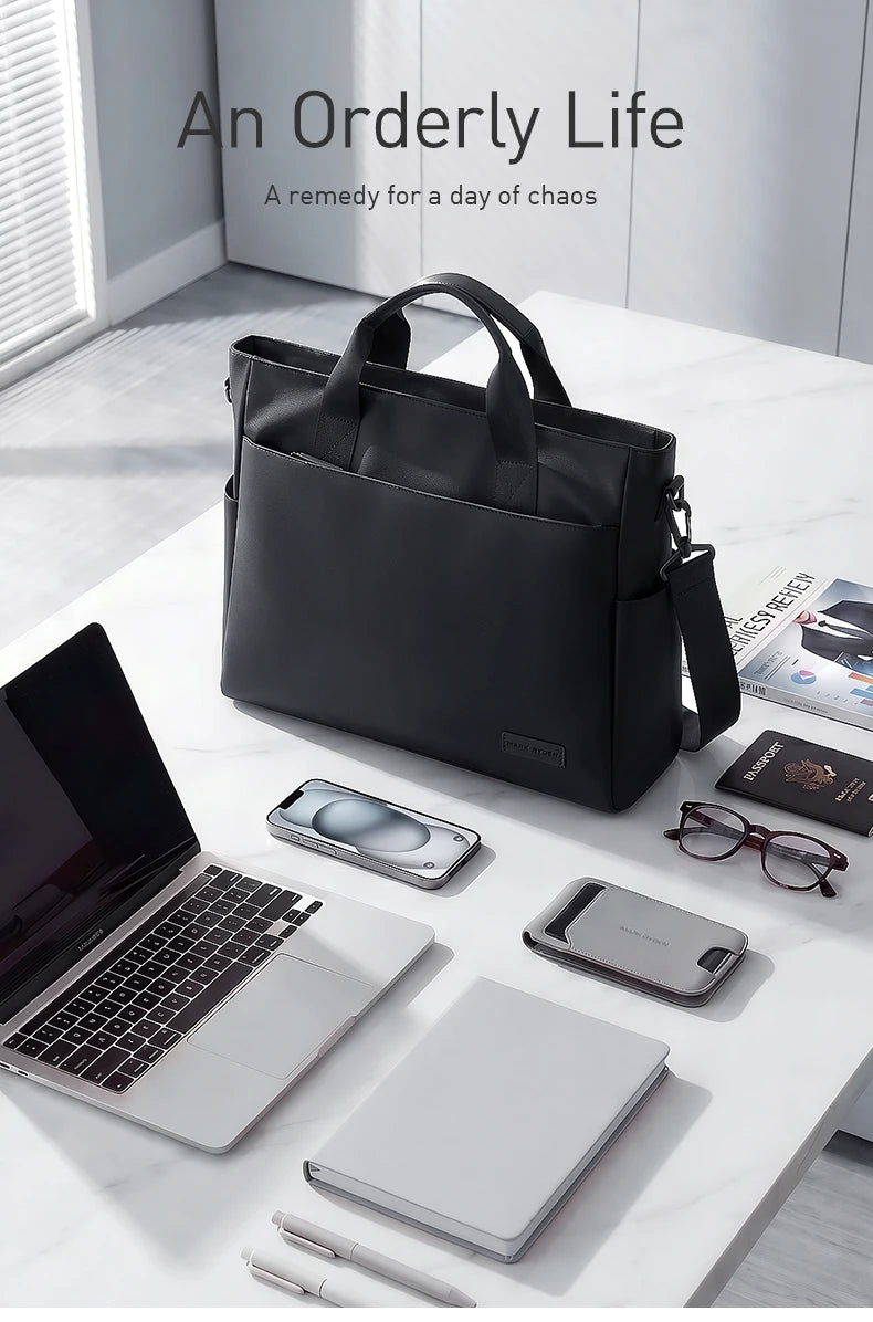 MARK RYDEN "Smooth Brief" Laptop Tote Bag Water Resistant Oxford Dual Side Pocket Business Handbag With Detachable Strap