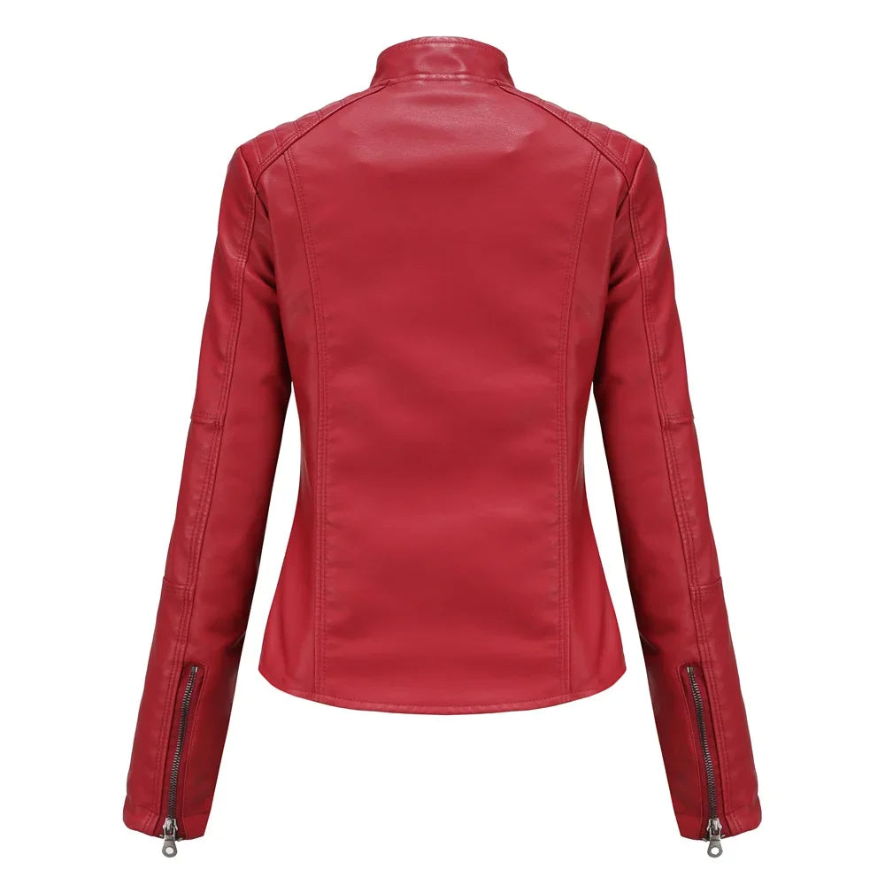 New women's leather jacket Slim jacket Thin section of the spring and autumn jacket Standing collar women's leather jacket