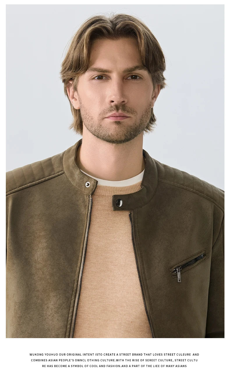 Men's PU Leather Jacket Faux Fur Leather Jacket Thickened Plush Autumn Winter Warm Leather Jacket High-End Business Leather Coat