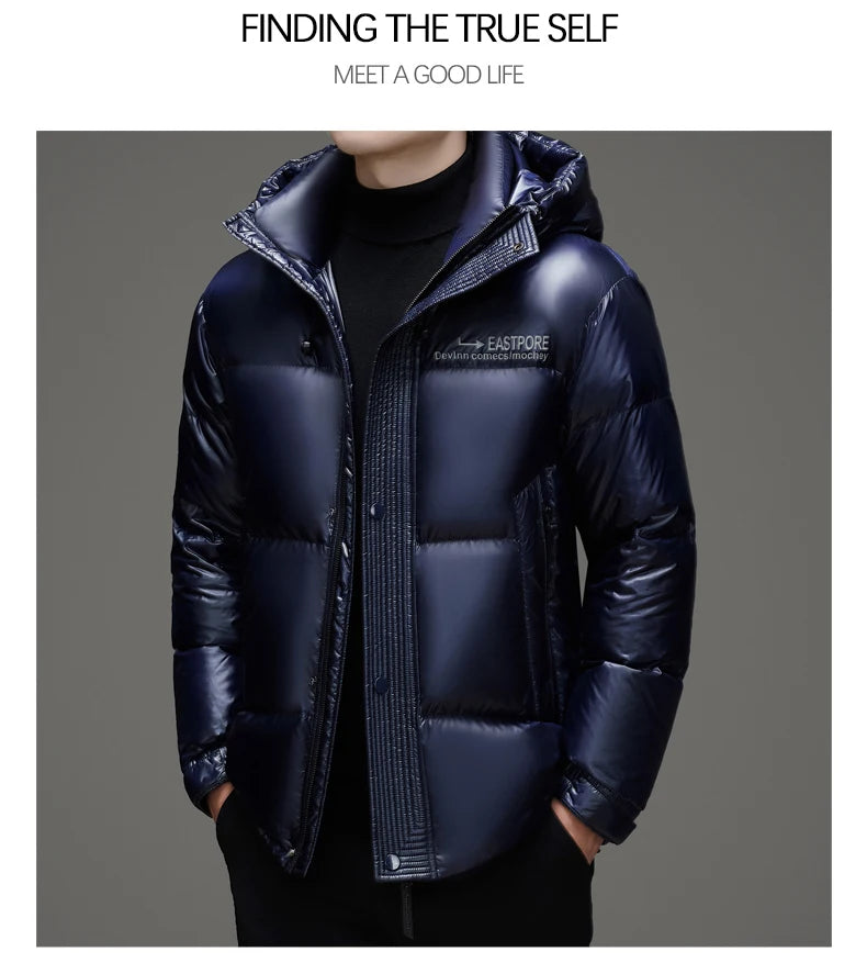 High End Thick Brand Casual Fashion Shiny Men Down Jacket Winter Warm Hooded Designer Parkas Windbreaker Puffer Feather Coats