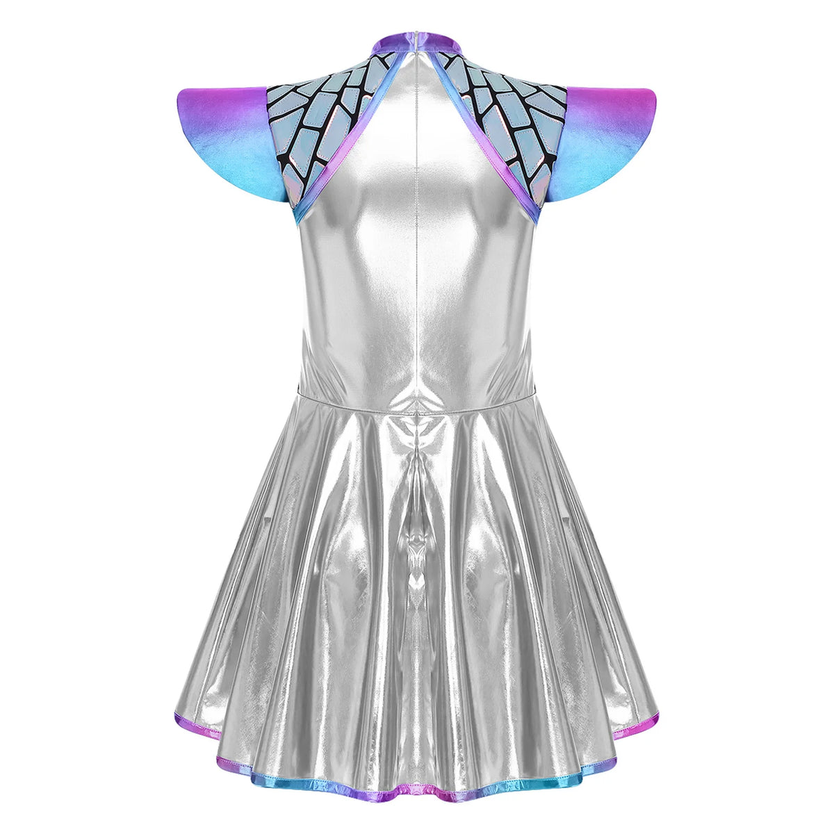 Womens Astronaut Alien Outer Space Alien Robot Cosplay Dress Halloween Cutie Costume Sequin Metallic Shiny A-line Mini Dresses