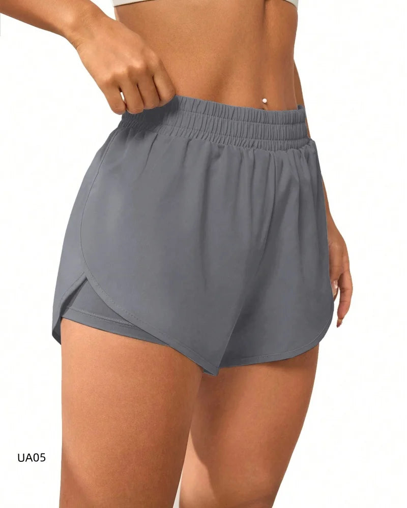 Women's High-Waisted Sports Shorts with Pockets Anti-Squatting Double-Layer Yoga Fitness Tight Quick Drying Cycling Shorts